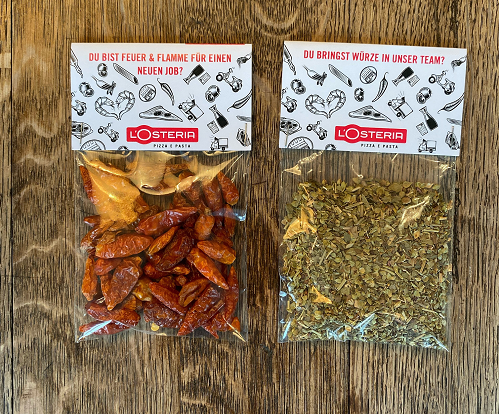 Gewürzpäckchen für das Personalmarketing von L'Osteria